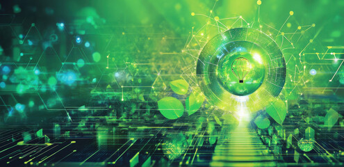 Innovative green technology concept with glowing elements and patterns