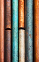 Colorful metallic pipes, textured background