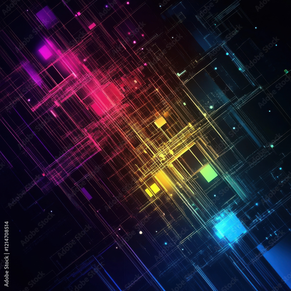 Wall mural abstract technology background with colorful geometric patterns