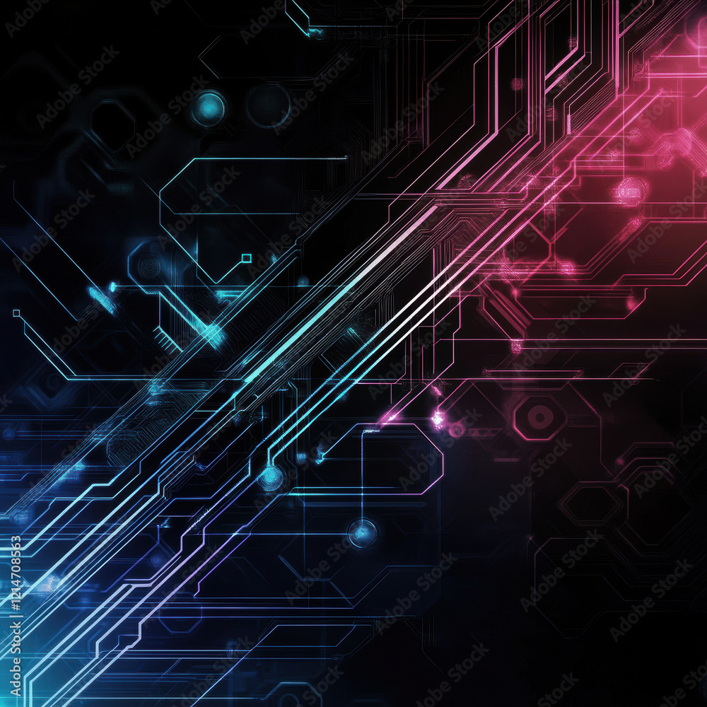 Wall mural abstract technology background with vibrant lines and circuits