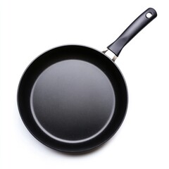 A close-up shot of a black frying pan sitting on a white surface, great for cooking or food-related concepts