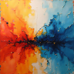 M&eacute;lange de couleurs vives dans une peinture fluide sur toile textur&eacute;e. &OElig;uvre d'art abstraite num&eacute;rique.