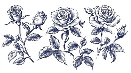 Botanical artistry that beautifully captures the essence of roses and leaves.