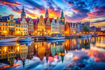 Obraz premium Szczecin's Canals: A Venetian Dream - Double Exposure Stock Photo