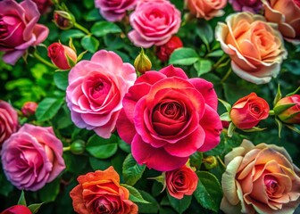 Obraz premium Aerial Drone View of Watercolor Roses, Floral Background, Spring Blossom