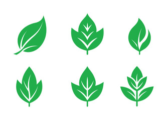 Set of green leaf icons. Green leaf icon logo. Leaves on white background. Ecology. Vector illustration.