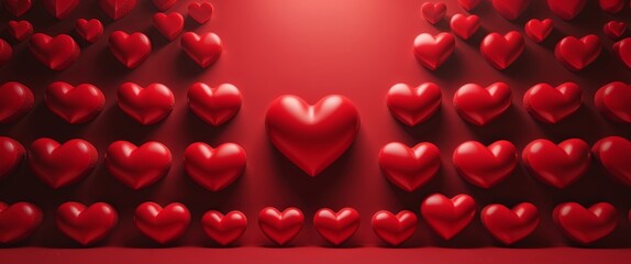 Red hearts border on red background with copy space