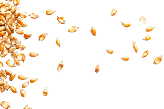 A close up of a pile of corn kernels. ,on transparent background. - Powered by Adobe
