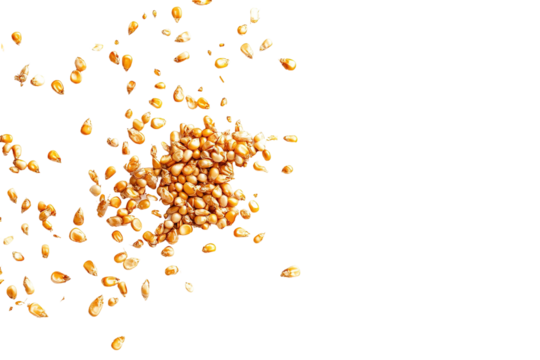 A close up of a pile of corn kernels. ,on transparent background.