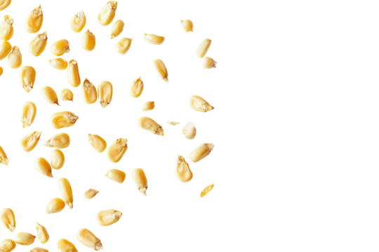 A close up of a pile of corn kernels. ,on transparent background.