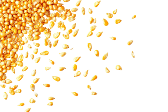 A close up of a pile of corn kernels. ,on transparent background.