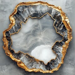 Obraz premium Gold-edged grey and white agate geode slice.