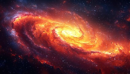 Fiery Spiral Galaxy: Cosmic Swirl of Orange and Red Hues