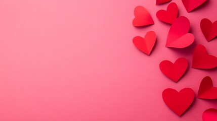 Pink Background with Red Paper Hearts for Romantic Text or Design