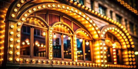 Obraz premium Tilt-Shift Broadway Theater Glowing Lights Arch Window Frame - Perfect for Text Overlay or Photo Collage