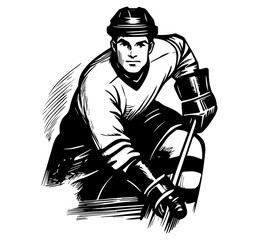 hockey player in action in black silhouette style