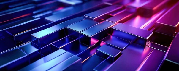 Fototapeta premium 3D Metallic Bars with Neon Gradient Lighting