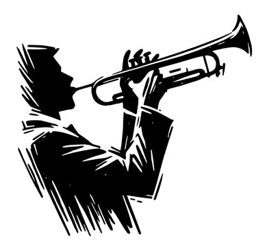 recommend clip art: musician playing trumpet in black silhouette design