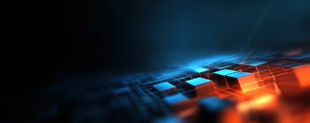 Abstract Digital Tiles with Blue and Orange Glow