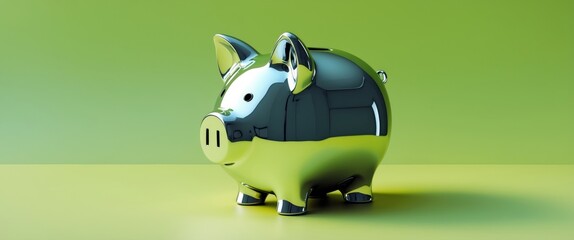 Fototapeta premium there is a shiny piggy bank with a green background.