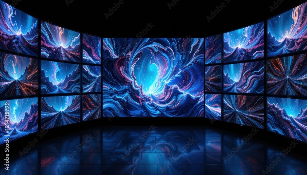 Poster Abstract digital display featuring vibrant swirling patterns and dynamic color