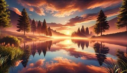 Obraz premium 日の出に輝く穏やかな海｜Calm Ocean Glowing at Sunrise