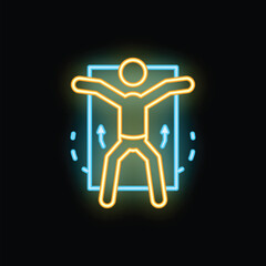 Neon sign representing a man stretching his body, ideal for fitness and wellness advertisement