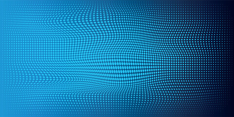 Fototapeta premium Wave of particles on dark background. Technology backdrop. Pattern for presentations. Vector illustration