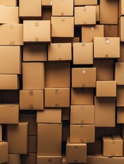 Stacked cardboard boxes in warehouse storage.