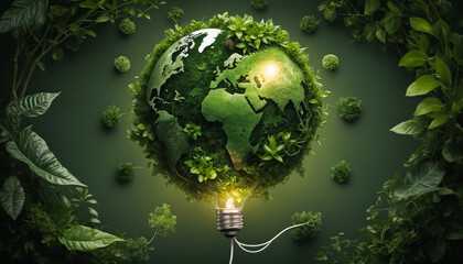 Green energy plug concept - charging battery eco global planet solution. Global warming green eco-friendly solution