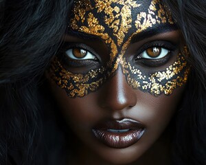 Stunning portrait of a woman with golden mask.