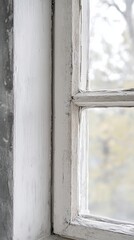 Weathered White Window Frame Winter Scene