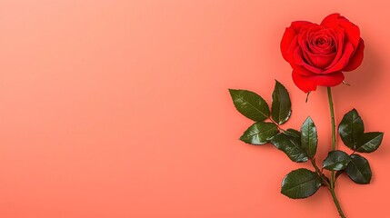 Fototapeta premium Elegant Red Rose on a Soft Coral Background