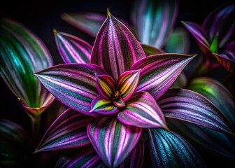 Tradescantia Zebrina Flower in Low Light, Close-Up Macro Photography
