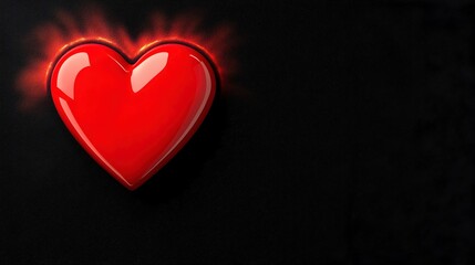Bright Red Heart on Black Background