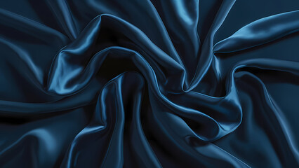Fototapeta premium An Abstract Dark Blue Silk Satin Fabric Features Soft, Wavy Folds, Giving It a Dynamic and Fluid Appearance - Digital Art