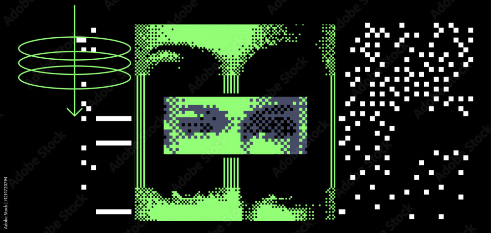 Aufkleber brutalism inspired vector graphics collage made with simple geometric shapes, grunge texture, and di
