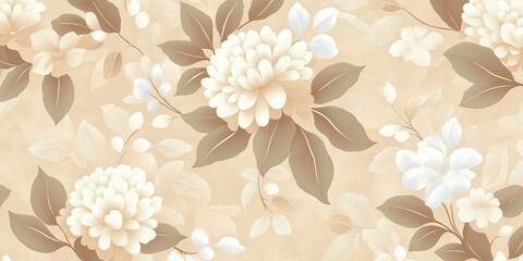Elegant Floral Pattern with White and Beige Flowers on Soft Neutral Background