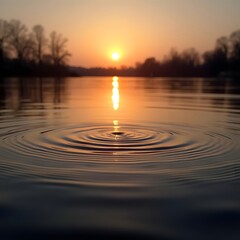 Glimmering Beauty Patterns on the Lake in Golden Sunset Glow