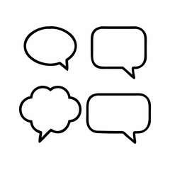 A set of four basic speech bubbles in different shapes (oval, rectangular, and cloud-like) are displayed against a pure white background.