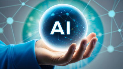 Ai artificial intelligence virtual global internet connection network, ai hologram screen businessman using virtual metaverse