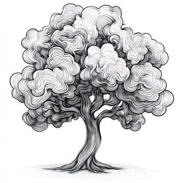 recommend clip art: Stylized grayscale tree illustration, nature, design, growth, white background, logo, print
