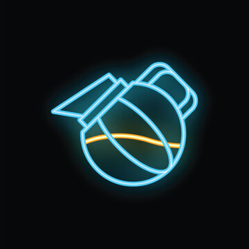 recommend clip art: Glowing neon icon of coffee pot pouring coffee on black background