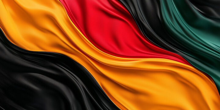 Waving fabrics showcase vibrant colors of a flag, representing unity and cultural significance during Black History Month and Juneteenth celebrations.