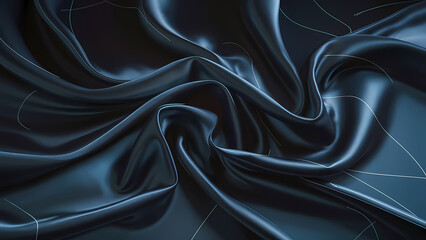 Obraz premium A Silk Satin Fabric in Navy Blue Showcasing Its Luxurious and Elegant Texture Features Soft Wavy Folds and Elegant Drapery Creating a Sense of Fluidity and Movement - Digital Art