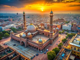 Aerial View of Jama Masjid, Delhi, India: Golden Hour Urban Exploration