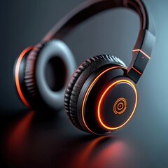 Naklejka premium A close-up of a premium headset with sleek metallic accents and a glowing logo.