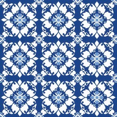 Elegant Repeating Floral Pattern in Blue and White Shades