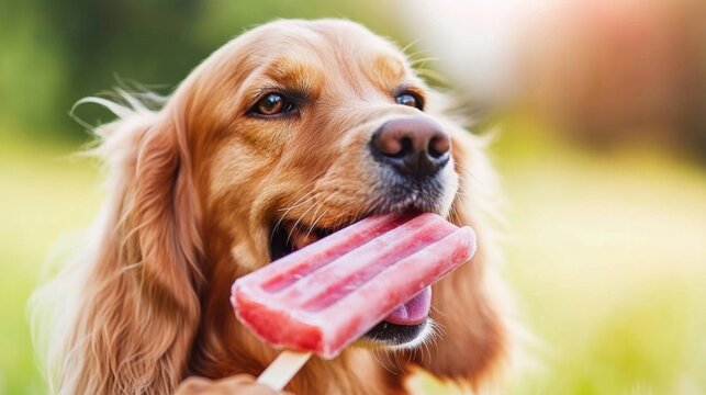 Dog Enjoying a Popsicle in a Bright Backyard Setting