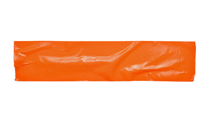 Orange construction scotch, shiny sticky strip of stationery tape, self-adhesive tape isolated on white background. Banner with copy space.